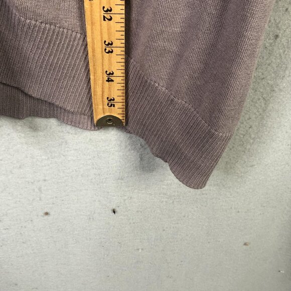 LOGO Lavish Cardigan Sweater Womens XL Taupe Longline Embellished Lace Pockets - Picture 4 of 16